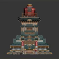 Traditional Chinese Multi tiered Tower With Green Roof Red Lanterns And Decorative Details