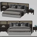 Modern Double Bed Design With Wicker Headboard Gray Bedding And Nightstands 3d model