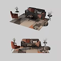 Modern Sofa Coffee Table Set With Armchair Side Table And Patterned Area Rug 3d model