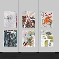 Six Abstract Paintings Displayed On White Wall In Modern Interior Decor