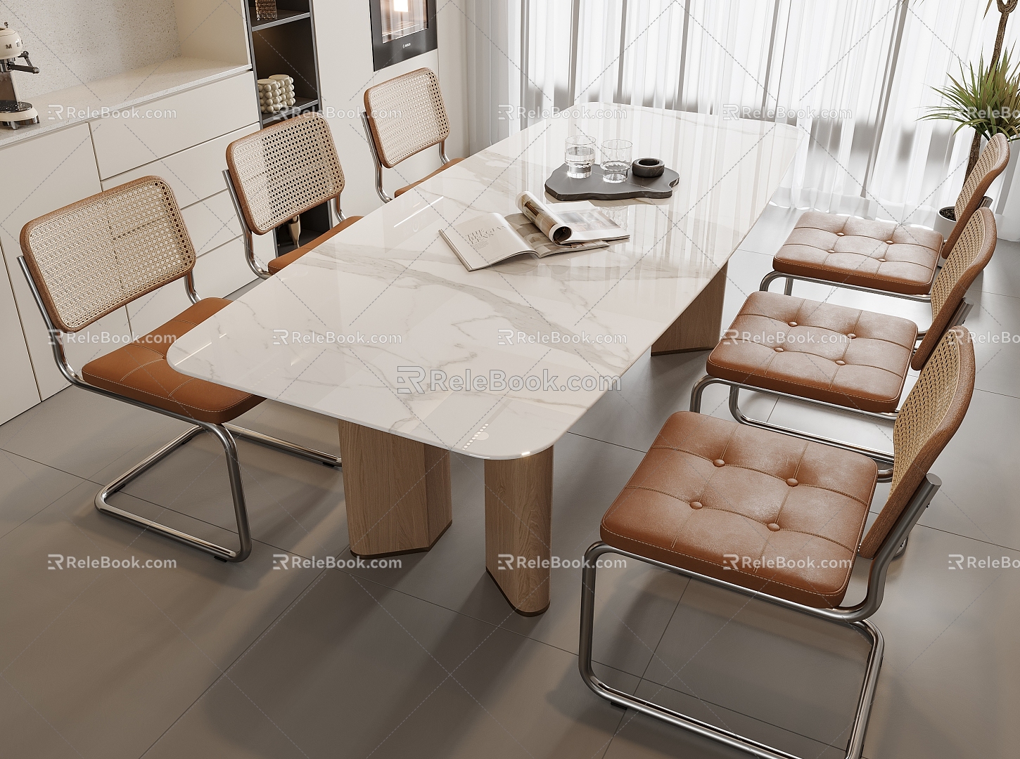 Cream wind dining table and chair combination decoration 3d model