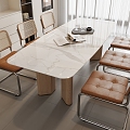 Cream wind dining table and chair combination decoration 3d model