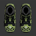 Stylish Modern Sneakers Design With Black And Neon Green Hollowed Out Patterns And Thick Sole