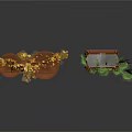 Decorative Bonsai Trees With Golden Leaf And Green Pine On Wooden Display Bases