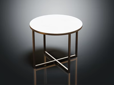 Modern Round Dining Table With White Marble Tabletop And Metal Cross Legs 3d model