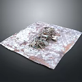 Decorative Speckled Textured Square Fabric On Gray Background With Metal Pieces