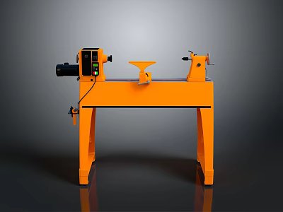 Orange Wood Lathe with Bench Control Panel and Chuck for Woodworking Projects 3d model