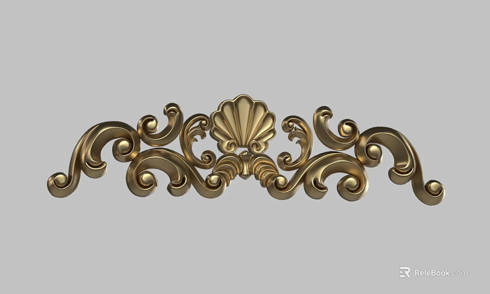 Ornate Golden Carving Decorative Strip With Shell Design And Curved Patterns 3d model