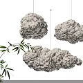 Three Modern Textured Cloud Pendant Lights with Bamboo Leaves in Minimalist Space 3d model