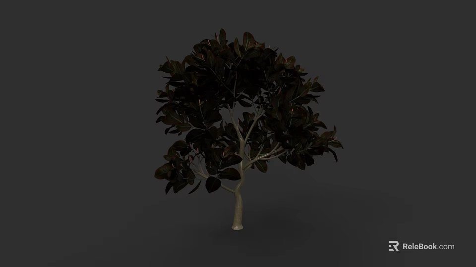 Detailed Plant Painting With Dark Green Leaves And White Trunk On Gray Background 3d model 