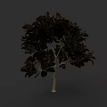 Detailed Plant Painting With Dark Green Leaves And White Trunk On Gray Background
