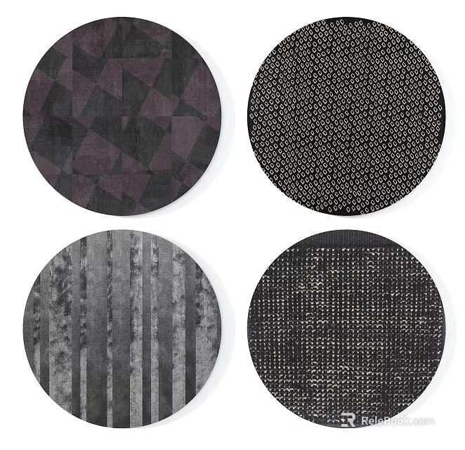 Round Rugs With Geometric Patterns Dots Stripes And Grid Designs 3d model