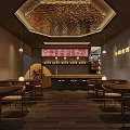 Stylish Bar Interior Design With Warm Lighting And Wooden Tables And Bar Counter