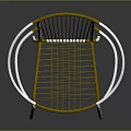 Modern Yellow Wire Chair With White Circular Armrests And Silver Metal Legs