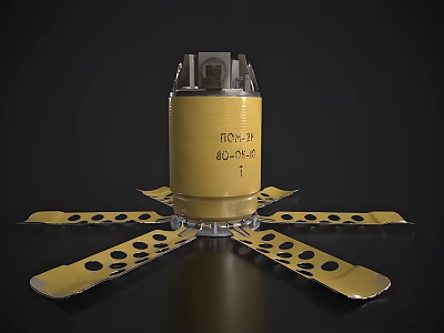 Yellow Cylindrical Weapon Unit ROX-20 Featuring Base Blade Like Structures 3d model