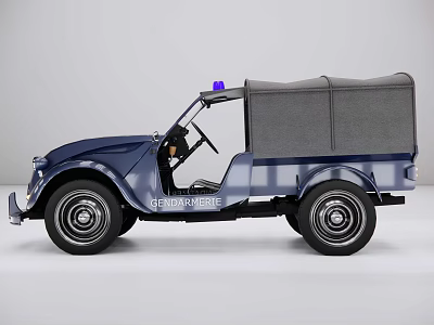 Vintage Military Jeep Classic Design With Navy Blue Body Canvas Top And Blue Emergency Light 3d model