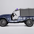 Vintage Military Jeep Classic Design With Navy Blue Body Canvas Top And Blue Emergency Light