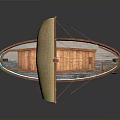 Traditional Wooden Sailing Boat With Tan Sail Wooden Deck And Paddle