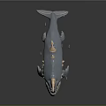 3D Rendered Blue Horned Marine Creature With Back Spikes And Small Fish Around