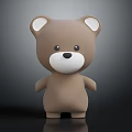 Cute Brown Cartoon Bear Toy With White Ears And Snout On Dark Background