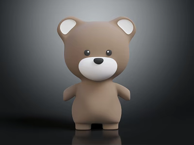 Cute Brown Cartoon Bear Toy With White Ears And Snout On Dark Background 3d model