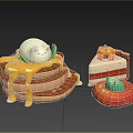 Stacked Pancakes With Caramel Sauce Cherries Fruit Cake Slice And Smiling Red Donut