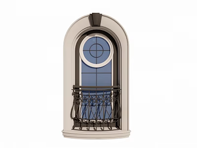 Classic Arched Window Design With Circular Top And Iron Railing Frame 3d model