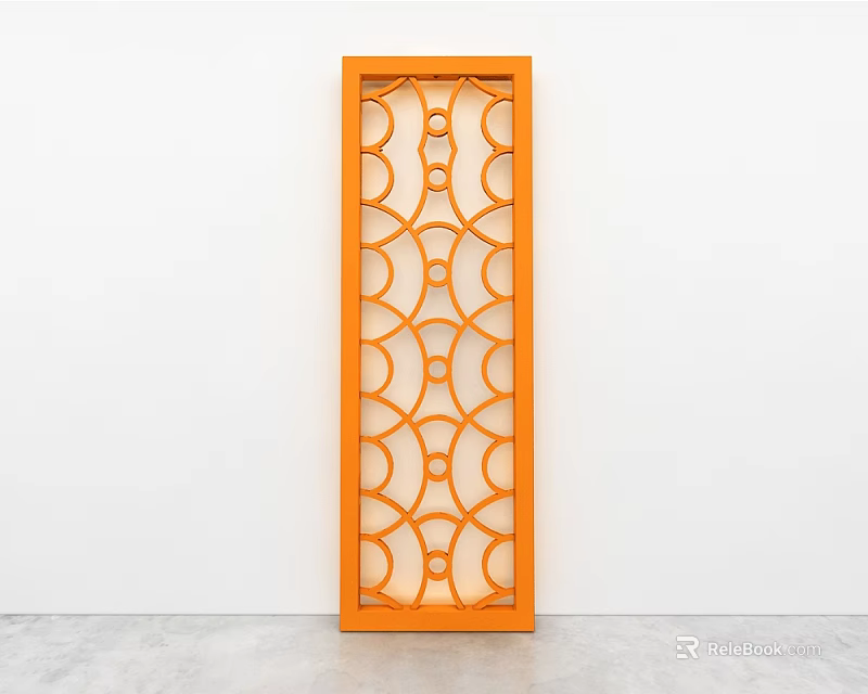 Orange Decorative Partition with Hollow Geometric Pattern for Modern Interior Decoration 3d model