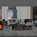 Modern Living Room Interior With Gray Sofa Wooden Coffee Table Rug And Art
