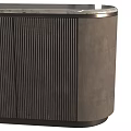 Modern TV Stand With Wooden Striped Design And Marble Top Storage Cabinet