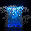 3D Paper Carving Lamp With Blue Light Trees Deer And Stars Design