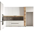Modern Kitchen Interior With White Vertical Panel Cabinets And Black Countertop