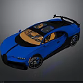 Luxury Blue Bugatti Supercar With Black Roof Orange Interior And Large Rear Spoiler