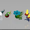 Colorful Decorative Garden Plants With Vibrant Mushroom Flower And Leaf Designs