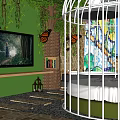 Cozy Hotel Room With Cage Shaped Bed Starry Ceiling Green Plants And Butterfly Decor