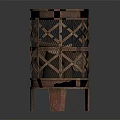 Rustic Metal Trash Can With Grid Pattern Design And Four Legs Structure 3d model