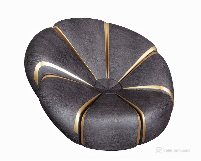 Gray Bean Bag Chair With Golden Lines And Petal Shaped Modern Design 3d model 
