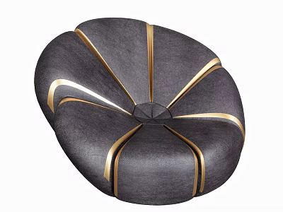 Gray Bean Bag Chair With Golden Lines And Petal Shaped Modern Design 3d model