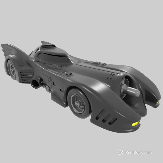 Black Sleek Batmobile Inspired Car With Unique Body Structure And Yellow Headlights 3d model