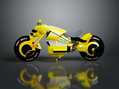 Yellow Modern Motorcycle With Sleek Design And Black Wheels Reflective Surface 3d model