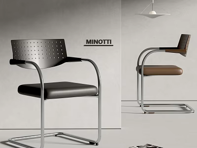 Minotti Modern Dining Chairs With Metal Frame Leather Seat And Perforated Backrest 3d model