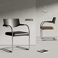 Minotti Modern Dining Chairs With Metal Frame Leather Seat And Perforated Backrest