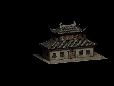 Traditional Chinese Ancient Architecture With Two Story Tile Roof And Overhanging Eaves 3d model