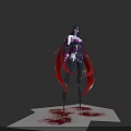 Dark Fantasy Character Creature With Long Black Hair Red Adornments Purple Skin And Chest Markings