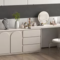 Modern Vanity Dressing Table With Cosmetics Mirror Vase And Transparent Chair