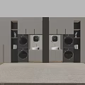 Modern Laundry Room Interior Design With Washing Machines Dryers Sinks And Cabinets