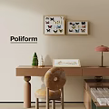 Modern Poliform Desk Featuring Butterfly Wall Art Pink Table Lamp Striped Chair and Storage Box