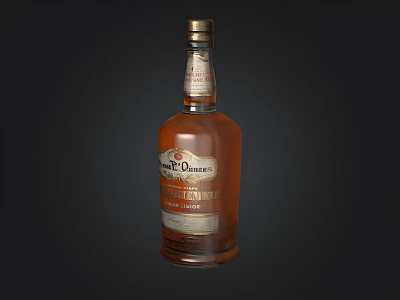 Close Up Jack Daniel's Amber Whiskey Bottle and Glass on Black Background 3d model