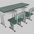 Green Top School Desk With Two Drawers And Matching Chairs 3d model
