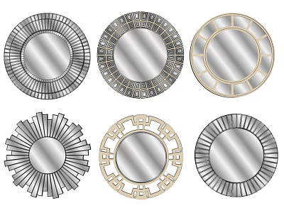 Assorted Round Mirror Wall Decor with Different Intricate Frame Designs 3d model